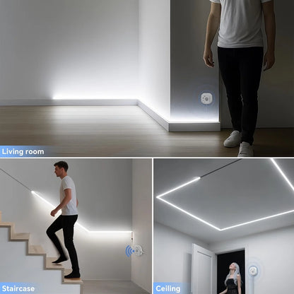 Human Motion Sensor Cob Light Strip, Flowing Motion Sensor Led Light Strip, Usb-Powered Flexible Light Strip, Wall-Mounted Design, Sensor-Activated Lighting, Lights up When People Approach, Turns Off When People Leave, Flowin