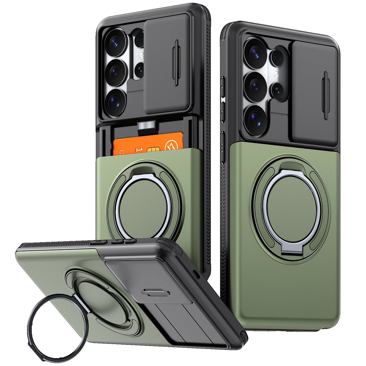 Case For Samsung Galaxy S26 S25 S24 S23 S22 Ultra Plus S25FE S24FE Funda Slide Camera Protect Ring Holder With Card Armor Cover