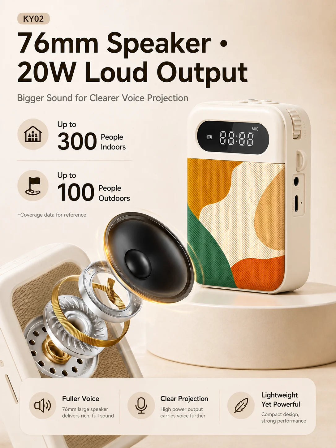 Voice Amplifier for Teachers, 20W Bluetooth 6.0 Speaker, Wireless Magnetic Clip Mic, Rechargeable for Classroom and Training