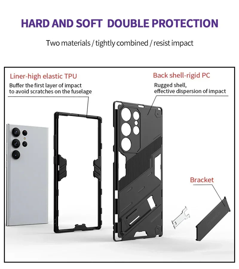 Armor Shockproof Phone Case For Samsung Galaxy S26 S25 S24 S23 S22 Ultra Plus Edge  S26 Pro With Holder Lens Protect Cover