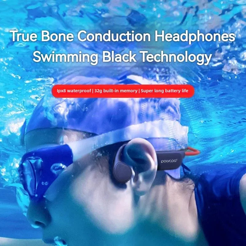 POLVCDG Bone Conduction Headset X7 IPX8 32GB Memory 5.3 Bluetooth Wireless Headset with Microphone Waterproof Swimming 2023new