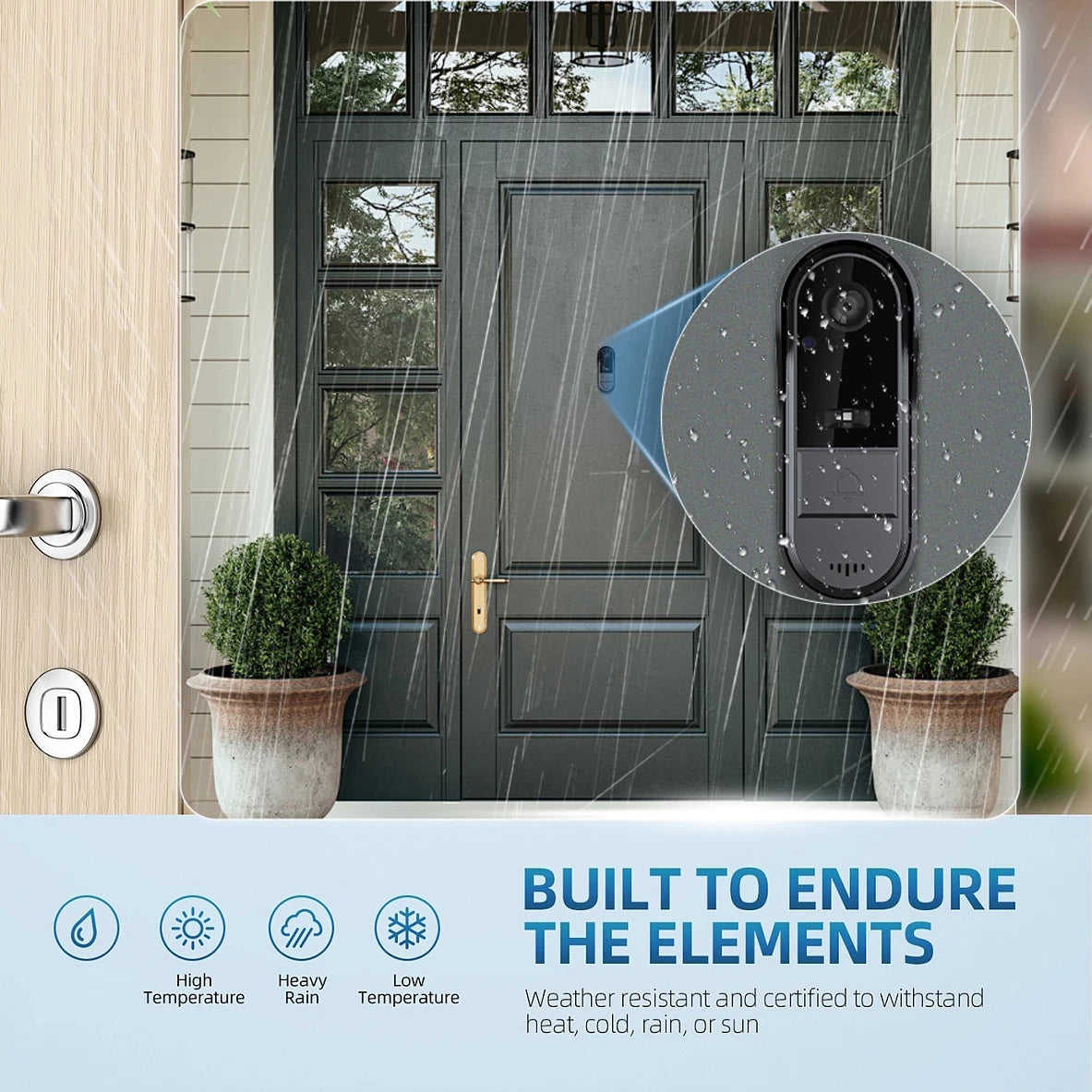 XBIBI Tuya WiFi doorbell, Smart Video Doorbell Camera, 2-way Intercom, Night Vision, microSD/cloud, waterproof, long standby, Wireless Security Camera, Rechargeable Battery