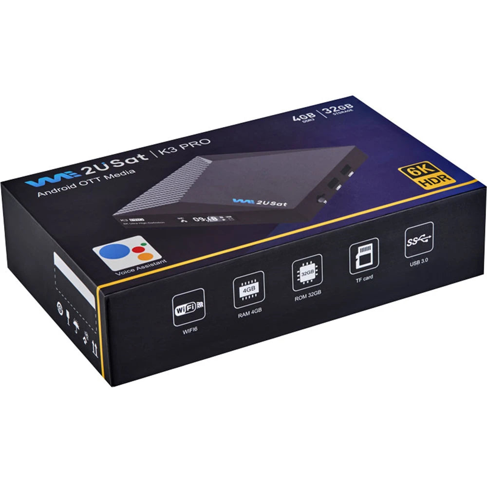We2USat K3 PRO Smart Android TV Box 6K HDR Build in WiFi-6 2.4GHz/5GHz BT 5.0 4GB+32GB Streaming Media Player PK Vseebox V5 PRO