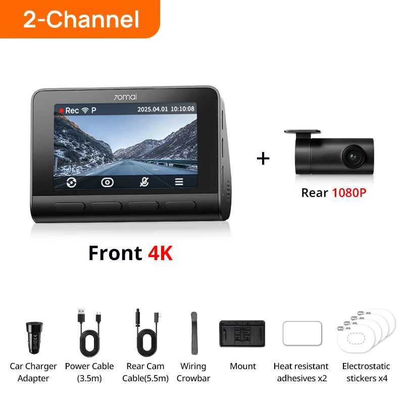 70mai A810S 4K Dash Cam IMX678 Dual HDR Supercapacitor 4G LTE Remote Control Wi-Fi 6 5GHz Voice Control GPS ADAS Car Camera