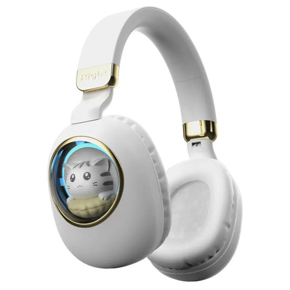 Kids Wireless Headphones with RGB light, 20H Battery Life, Transparent Capsule Cartoon Design, Bluetooth 5.3 Foldable Headset