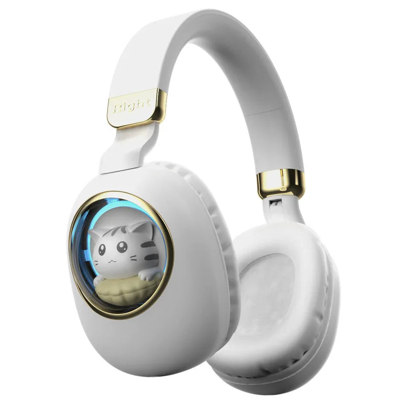 Kids Wireless Headphones with RGB light, 20H Battery Life, Transparent Capsule Cartoon Design, Bluetooth 5.3 Foldable Headset