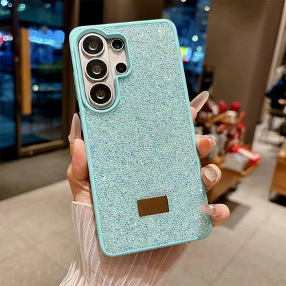 Glitter Bling Diamond Sparkle Case For Samsung Galaxy S23 S24 S25 S26 Ultra Plus Metal Logo Back All-Inclusive Protective Cover