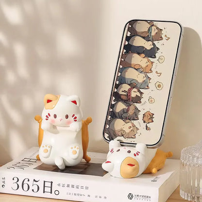 Cute Cartoon Cat Desktop Ornaments Phone Stand Creative Desk Decor for Office Home Kawaii Cat Glasses Storage Holder
