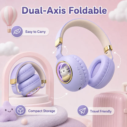 Kids Wireless Headphones with RGB light, 20H Battery Life, Transparent Capsule Cartoon Design, Bluetooth 5.3 Foldable Headset