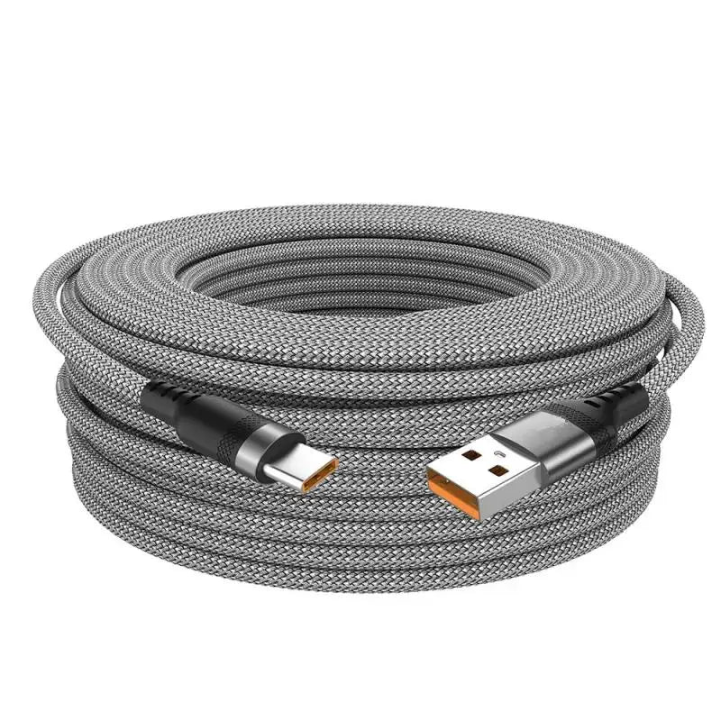 USB A to Type C Charging Extended Cable 6A Fast Charger Nylon Data Cable 1/3/5/8m For iPhone Samsung Type USB C Charging Device