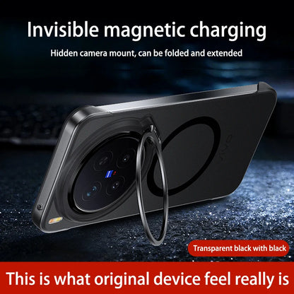 Acrylic Slim Frameless Transparent Case For Magsafe VIVO X300S X300 Pro Ultra Wireless Charging Lens Metal Stand Holder Cover