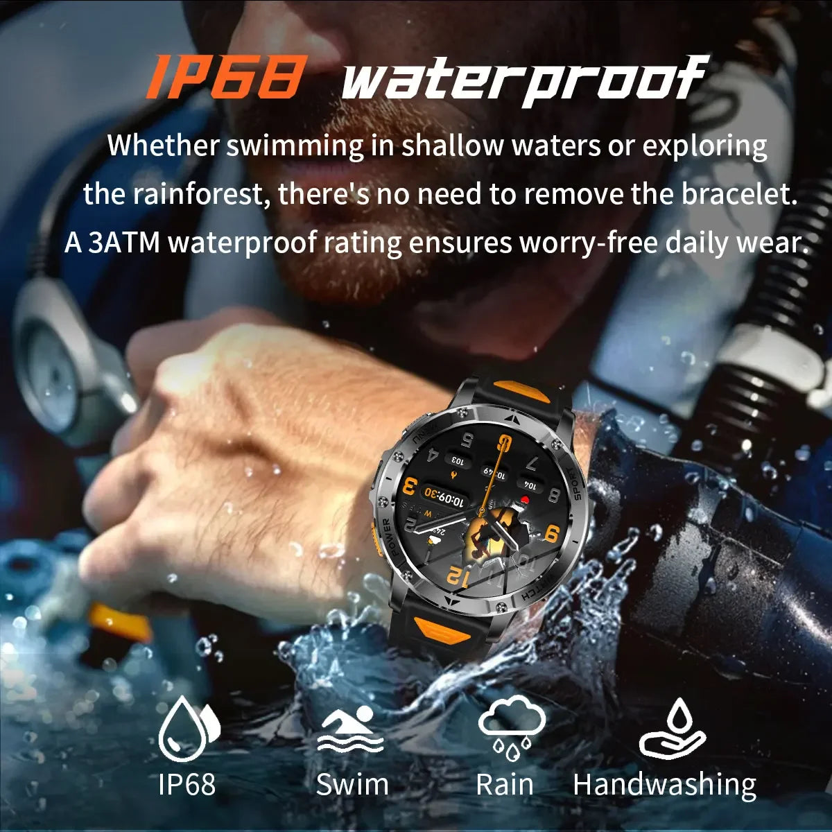 Ultra Large 1400mAh Battery Sport Smartwatch 1.7” Heart Rate Tactical Strong Flashlight 5ATM Waterproof Call Smart Watch For Men