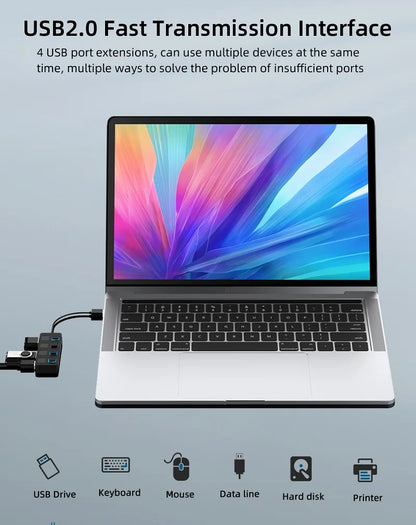 4 Ports USB 2.0 HUB Multi USB Splitter Expander Multiple USB 2.0 Hub Use Power Adapter USB2.0 Hub with Switch For PC Computer