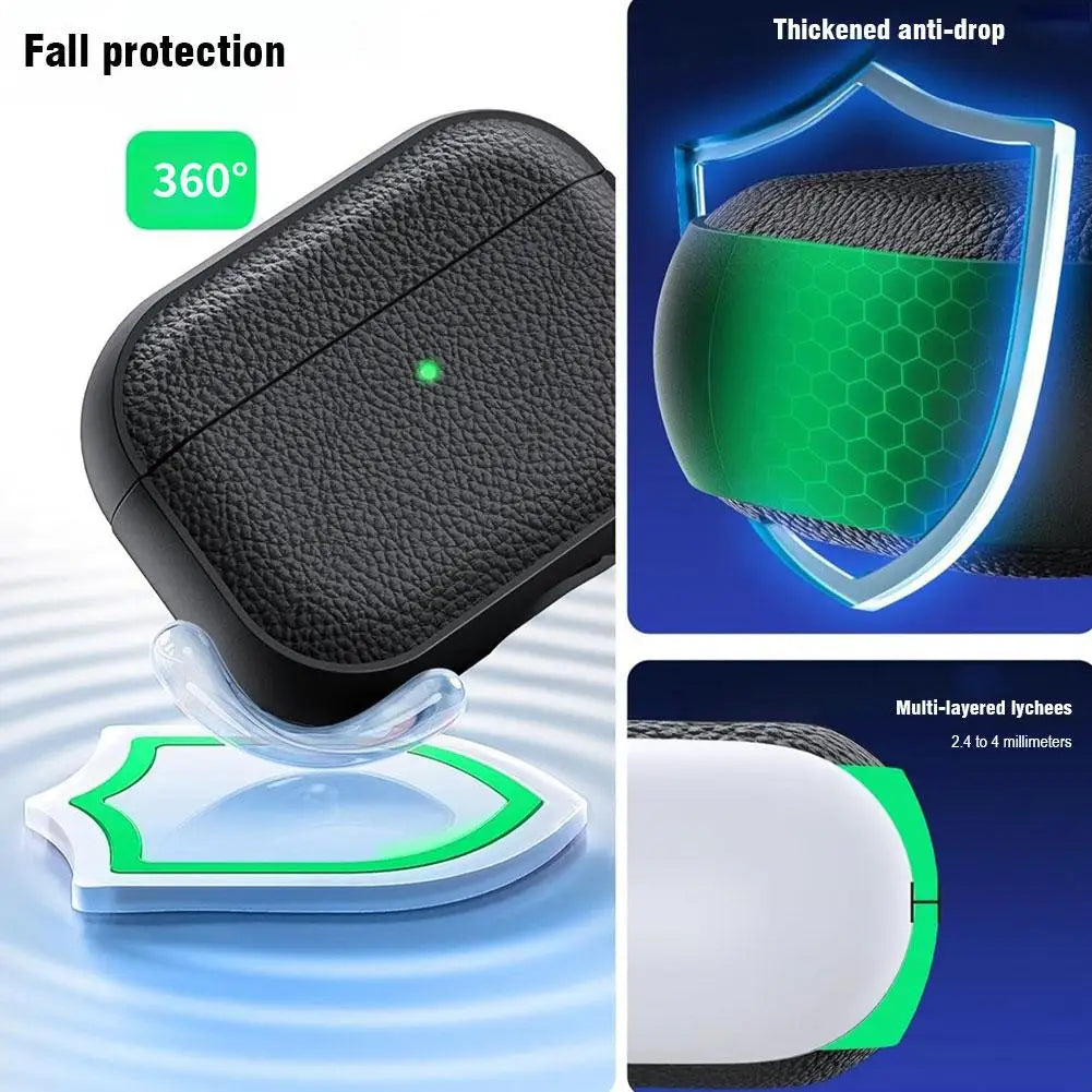 For AirPods Pro 3 2025 Case Soft TPU Litchi Leather Protective Cover For AirPods Pro 3 Cases With Lanyard