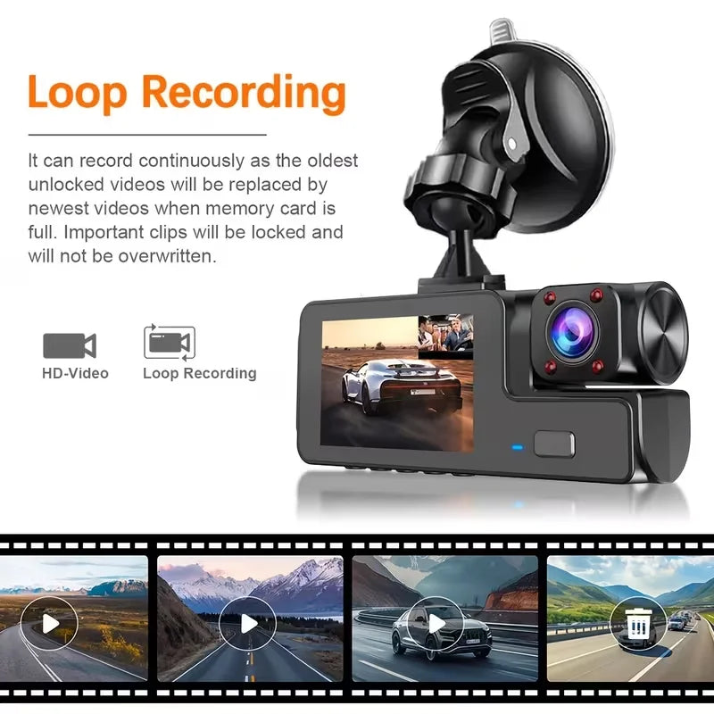 2 Camera Dash Cam W/ IR Night Vision Loop Recording & 2" IPS Screen 1080P ， DVR recorder, video recorder, Vehicle DVR