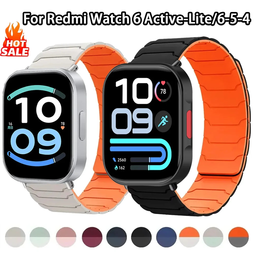 Magnetic Silicone Strap For Redmi Watch 6 Active-Lite/6-5-4 Sports Bracelet Wristband For Xiaomi Mi Band 10 Pro/9 Pro/8 Pro Belt