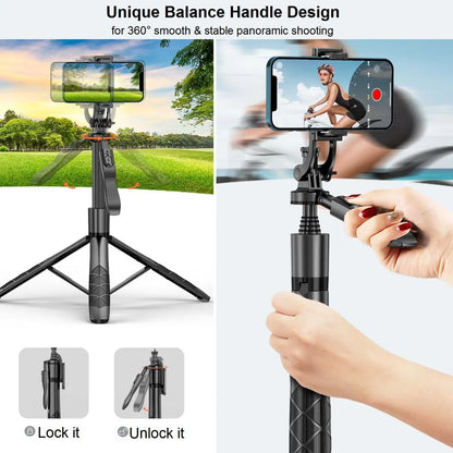 1.55m Extendable Wireless Selfie Stick Tripod with Bluetooth Remote for iPhone Android GoPro,360°Rotation Phone Stand for Videos