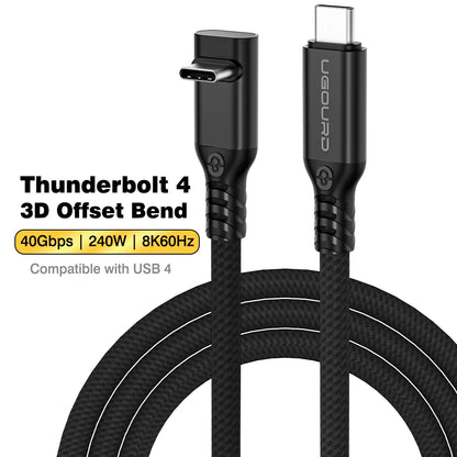 UGOURD Thunderbolt 4 Elbow USB4 Cable 40Gbps PD240W 8K@60Hz Type C to C 90 Degree Side Vertical Bend Braided Cable for SSD EGPU