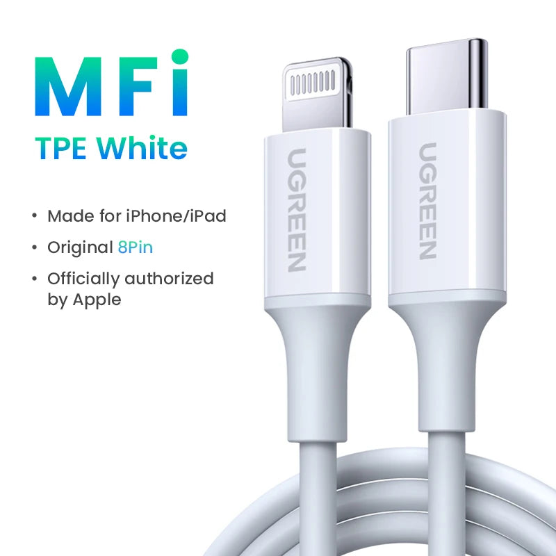 UGREEN MFi 20W PD USB C to Lightning Cable for iPhone 14 13 12 11 Fast Charging for Apple iPad Phone Charger 25cm 50cm 2m short