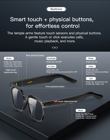 New AI Smart Glasses 8 Million HD Pixels Camera Photo 1080P HD Video Recording Sunglasses Call Music Play Men Women Glasses 2026