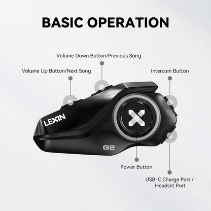 Lexin G2P Motorcycle Blutooth Intercom Helmet Bluetooth Headsets,Handsfree Communicator Up to 6 Riders Interphone with FM Radio
