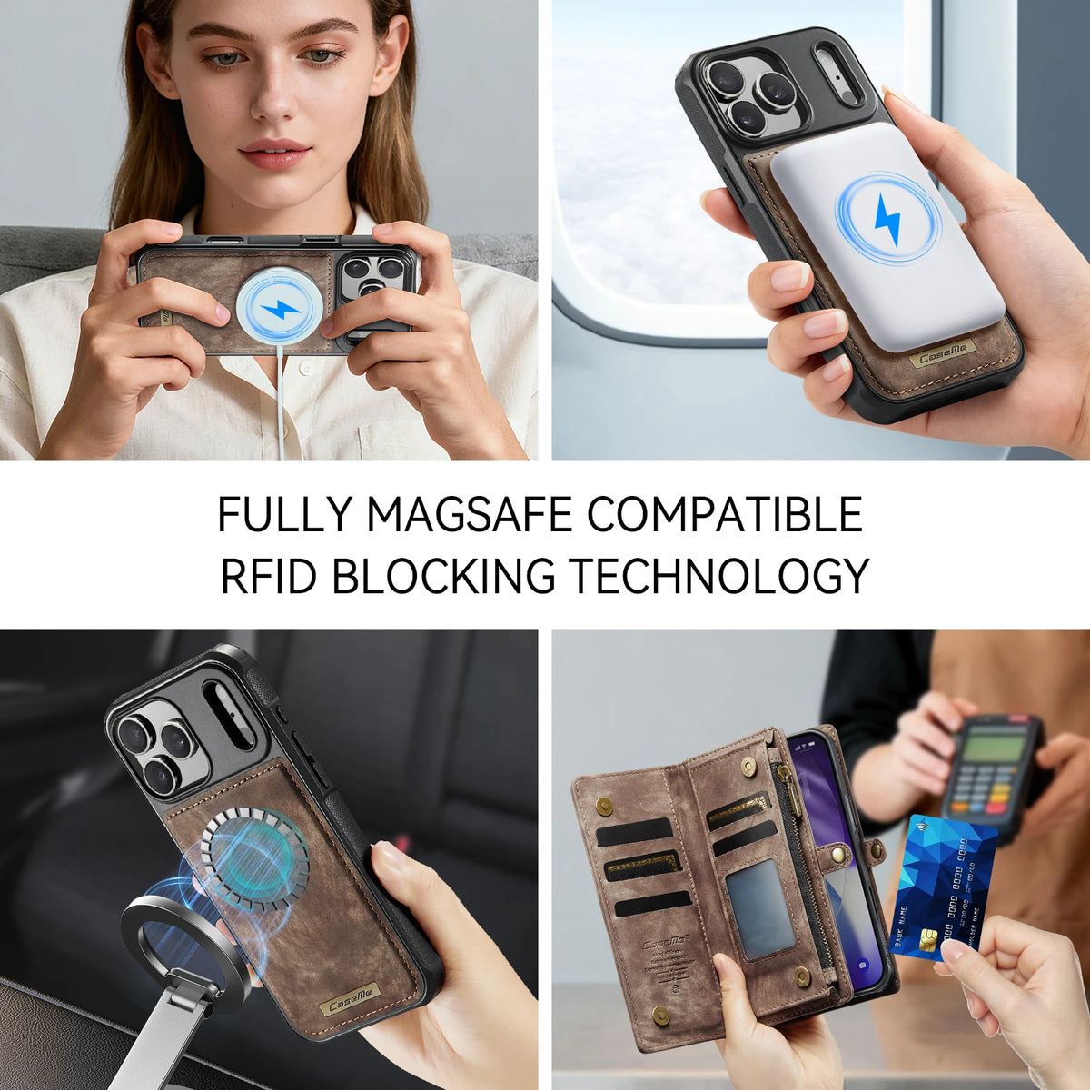 Business Zipper Multi Cards Solt Wallet Leather Case For iPhone 18 Pro Max 17 16 Plus 15 Plus 14 13 12 Full Protection Cover