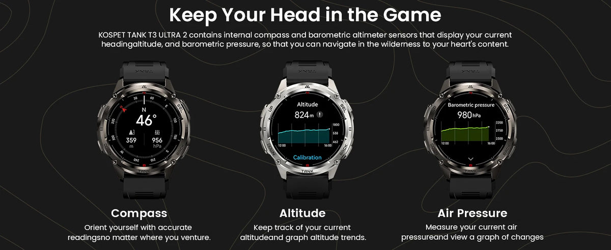 KOSPET TANK T3 Ultra 2 Smart Watch for Men GPS Stainless Steel Extra-Long Battery 5ATM IP69K Waterproof 24/7 Health Monitor