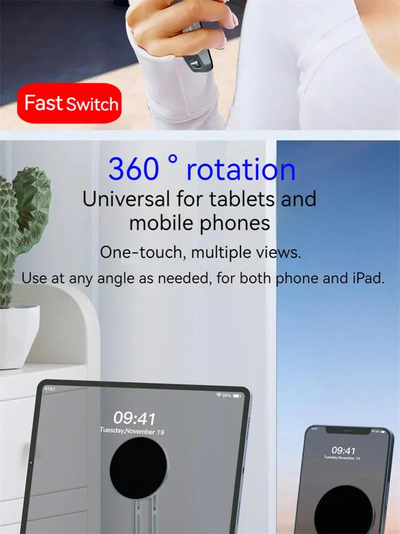 2-in-1 Alloy Magnetic Phone Stand, Foldable 360 Rotation, Handheld & Desktop Dual Use, Universal Compatible with Phone & Tablet