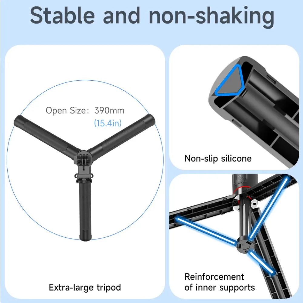 FANGTUOSI Selfie Stick Tripod with Bluetooth Remote, 6-Section Extendable Pole, 360° Rotation, Fill Light Option, for Phone Vlog