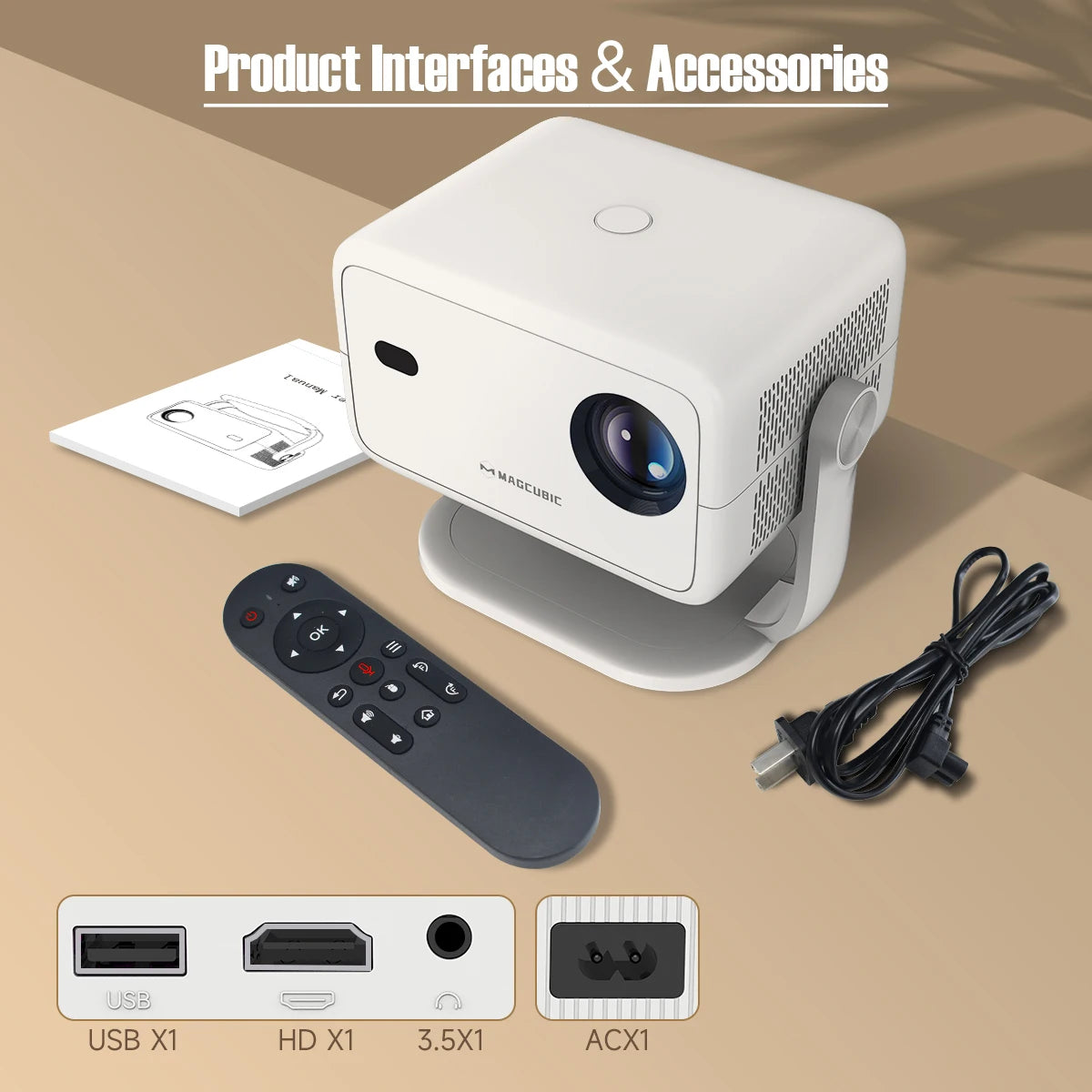 Magcubic L018 Projector 8K Native 1080P 650ANSI Auto Focus & Keystone Correction Android14 BT5.4 WIFI6 360° Portable Home Cinema