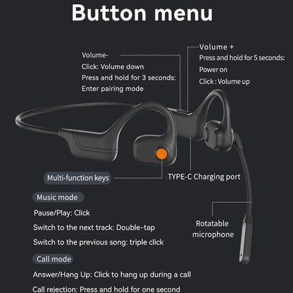 DG09 Bone Conduction Headphone Wireless Bluetooth 5.3 Headset Outdoor Sport Earphones IPX5 Waterproof Hands-free with Microphone