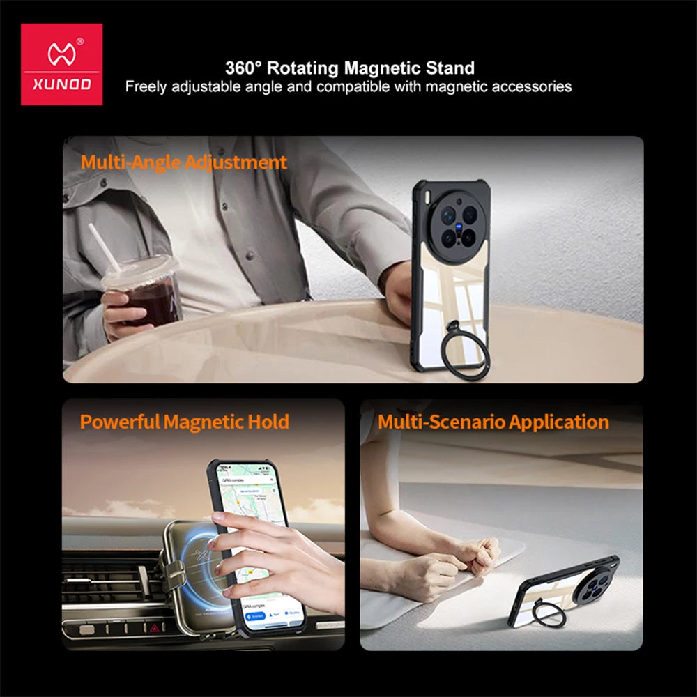 Xundd For VIVO X300 Pro X300 Ultra Case, Airbag Anti-drop Shell PC+TPU Back Stripes Transparent Cover With Magnetic Stand
