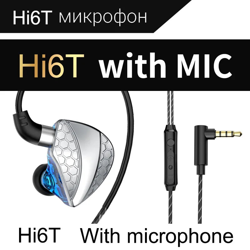 QKZ Hi6T In-Ear Headphones, Studio Monitors, Wired Bass Control, Mobile, Running, Live Streaming
