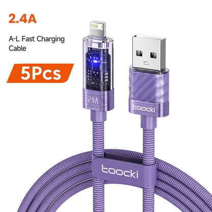 Toocki USB A to Lightning Cable 2.4A Smart Auto Power-off Fast Charging Data Wire for iPhone 14 13 12 11 Pro Max XS 8 7 SE iPad