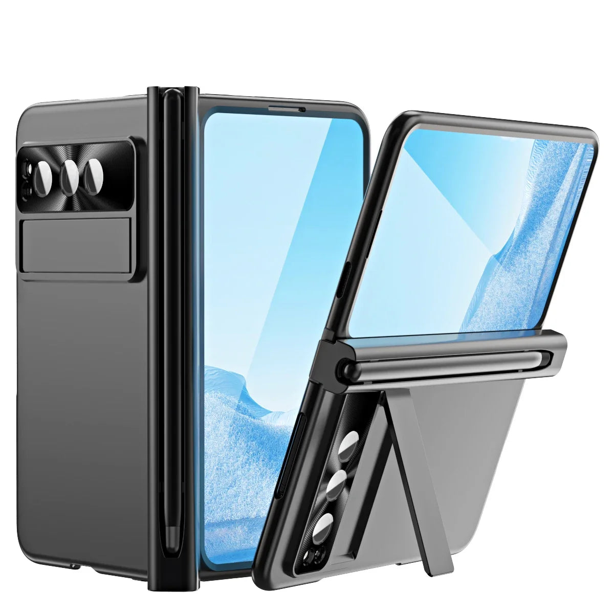 For Google Pixel Fold Electroplating Case with Pen Slot Hinge Full Protection Magnetic Hinge Automatic Adsorption Phone Cover