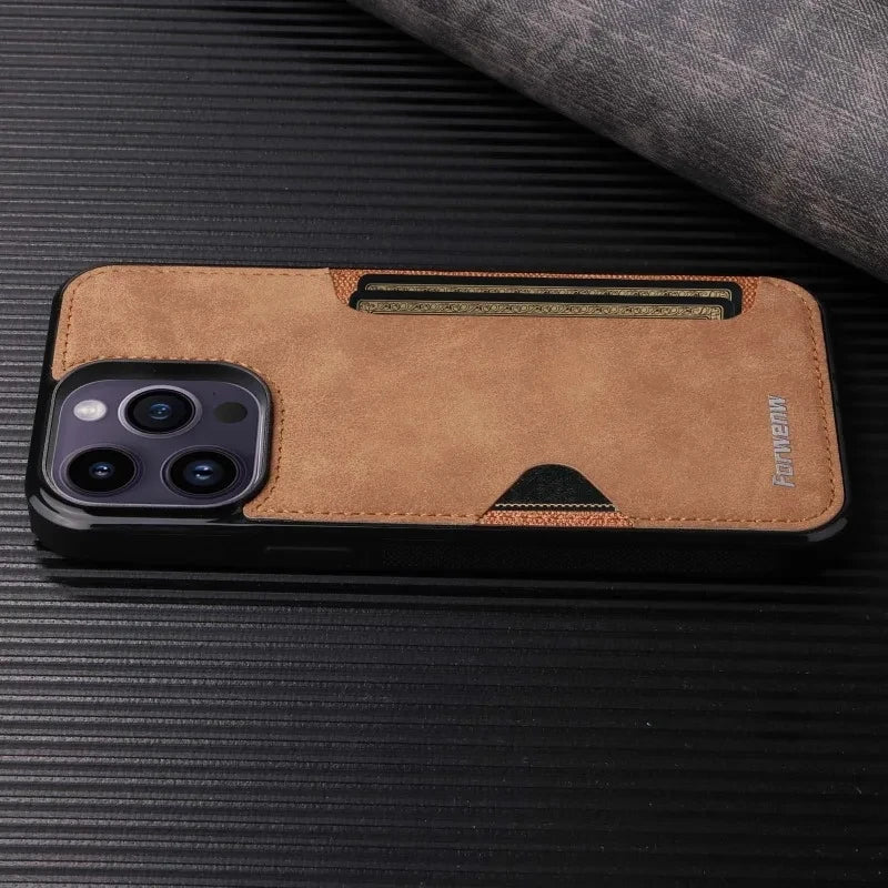 Retro Card Holder Phone Case for iPhone 18 17 16 15 14 13 12 11 Pro Max 17E Air XS XR SE 7 8 Plus Busines Wallet Leather Cover
