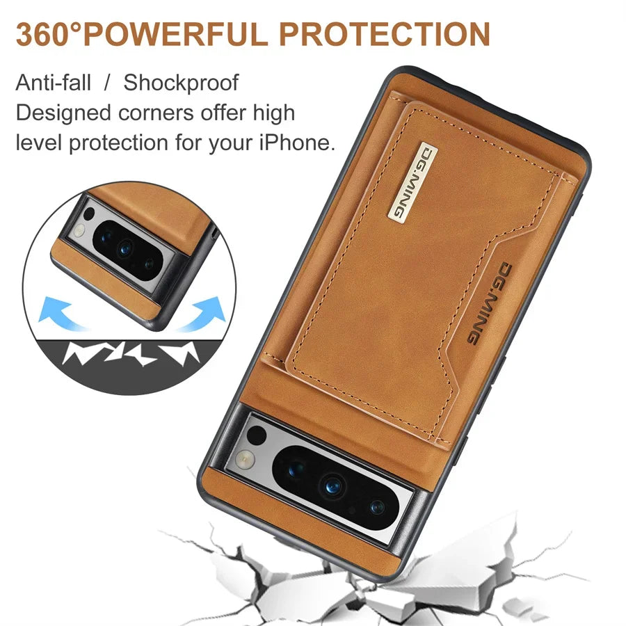 Luxury Magnetic Leather Wallet Case for Google Pixel 9 Pro 8 7 7A 6 6A Fold Pixel9 XL Pixel7 Kickstand Credit Card Holder Cover