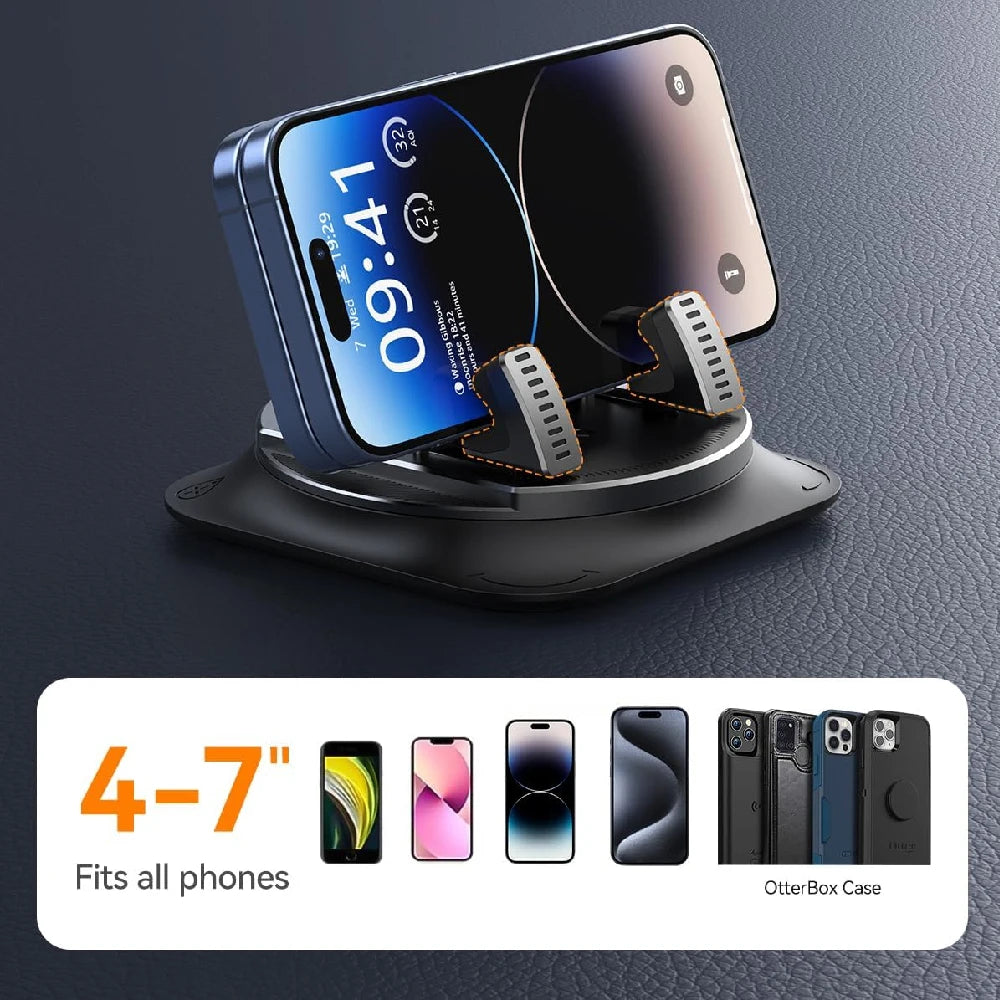 One-Hand Operated Dash Phone Clip, Shockproof 360° Rotatable Holder for Car, Perfect Angle Adjustable for Landscape & Portrait