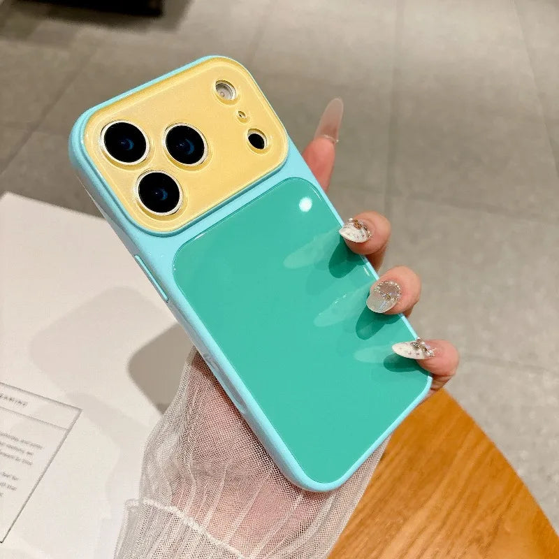Fashion Dopamine Color-Block Phone Case for IPhone 18 Pro Max 17 16 15 14 Pro Max Candy-Color Glass Back Shockproof Phone Case