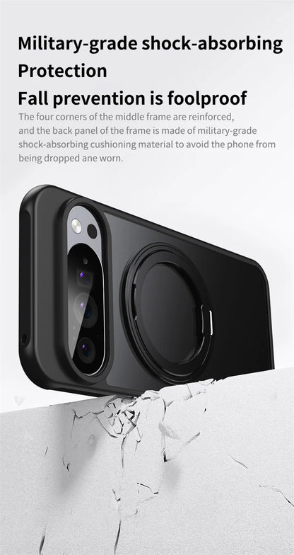Transparent Phone Case for Google Pixel 10 Pro XL 9A 8A Protective Case Magnetic Rotate Bracket MagSafe Shock Proof Cover