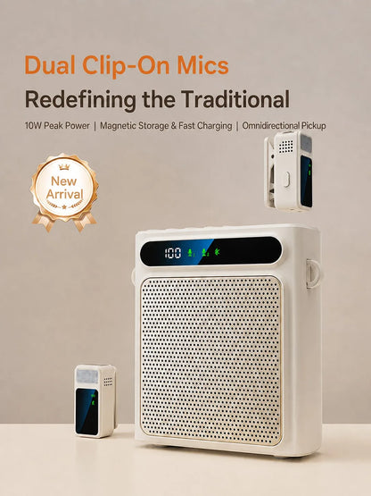 Portable Voice Amplifier for Teachers, Wireless Dual Clip Mic Bluetooth Speaker 2500mAh for Classroom Meetings Tours