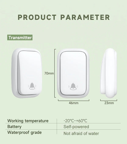 New Long-Range Self Powered Wireless Door Bell No Battery Waterproof 60 Ringtones Kinetic Doorbell EU US UK Plugs Optional