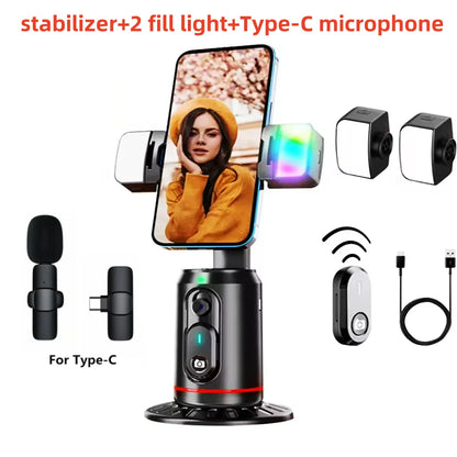 FANGTUOSI 360° Rotation Gimbal Stabilizer Tripod Selfie Stick Desktop Face Tracking With Bluetooth Remote Shutter Light Holder