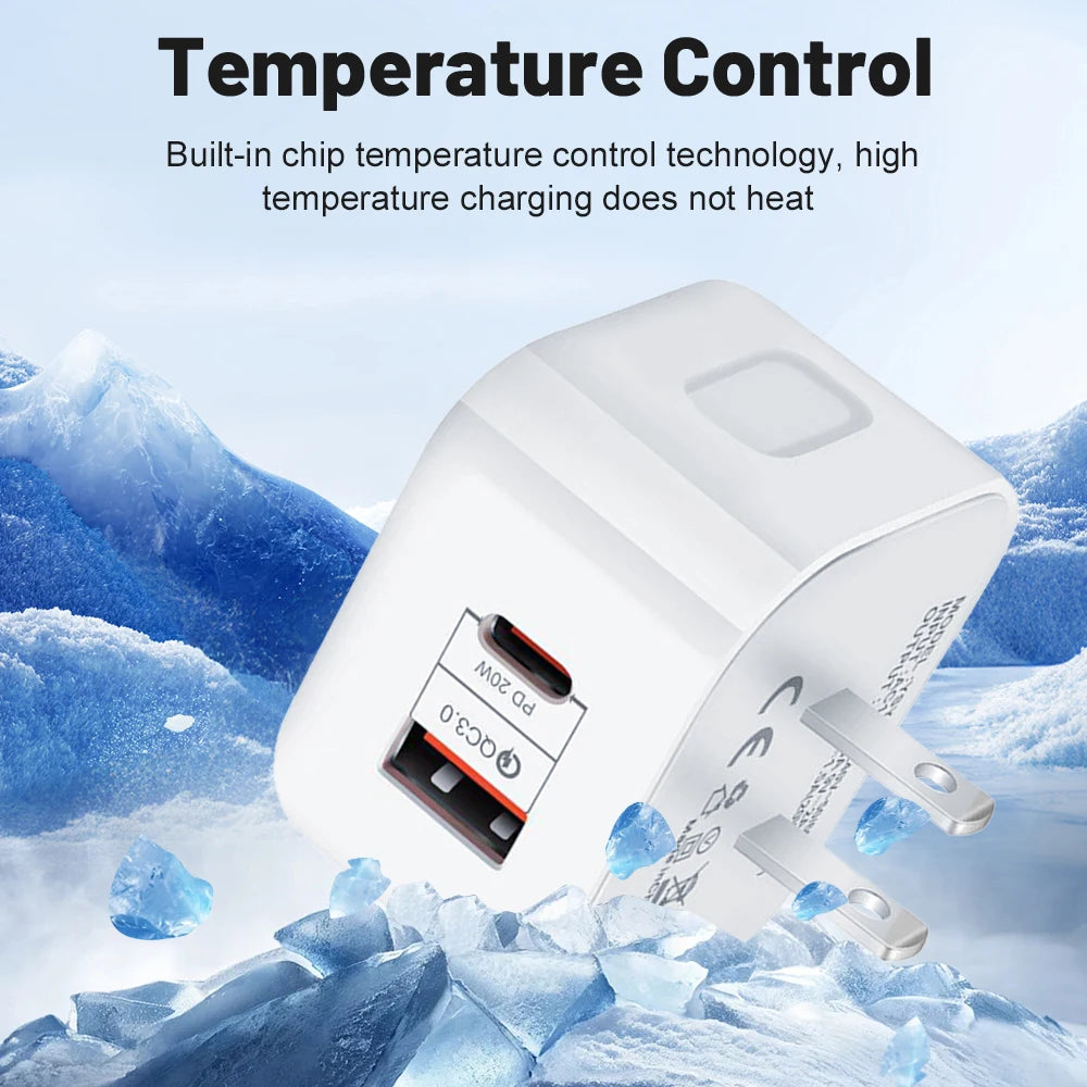 20W PD Dual Ports Wall Charger Type-C USB C PD Phone Fast Charger Super Quick Charging Power Adapters EU/US/UK Plug For iPhone