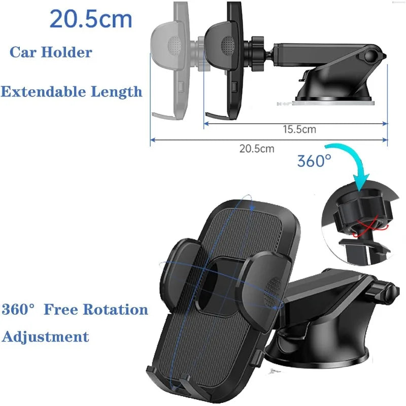 Car Phone Holder 360° Rotation Phone Holder for Car Quick Release Adjustable Car Phone Mount Dashboard for iPhone Samsung Xiaomi