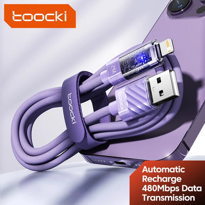 Toocki USB A to Lightning Cable 2.4A Smart Auto Power-off Fast Charging Data Wire for iPhone 14 13 12 11 Pro Max XS 8 7 SE iPad