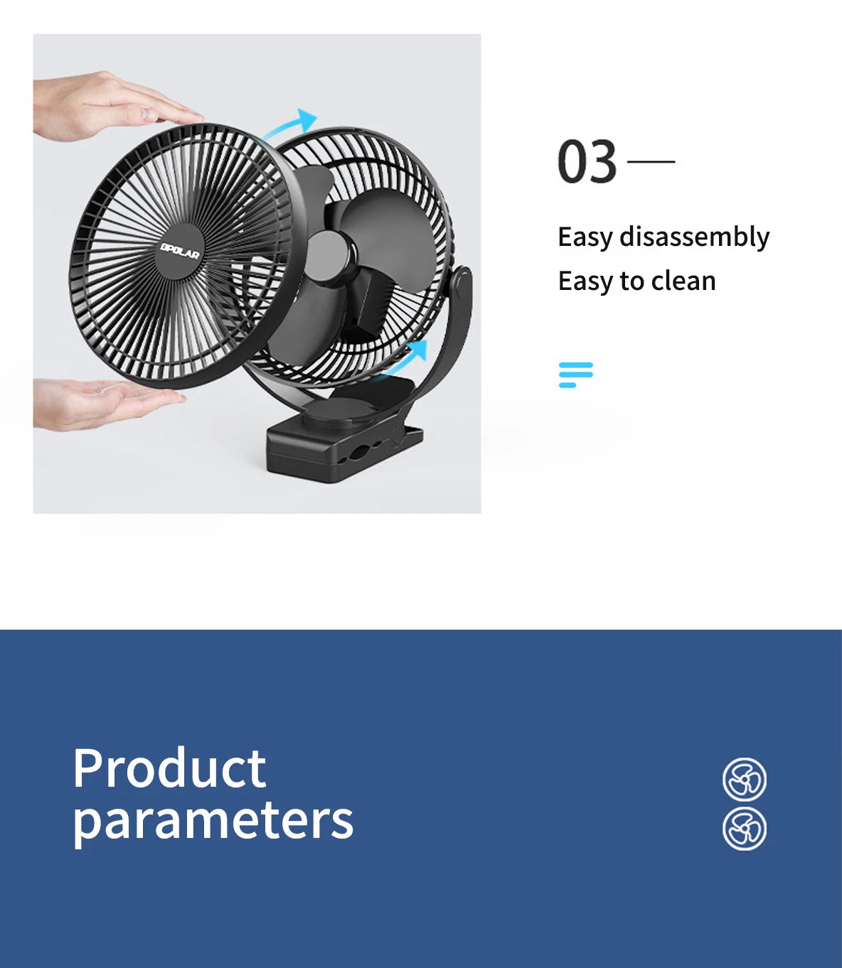 OPOLAR Rechargeable 8inch Clip Fan Strong Silent Wind Mini USB Fan Sturdy Clamp for Baby Stroller Camping Home Outdoor 10,000mAh