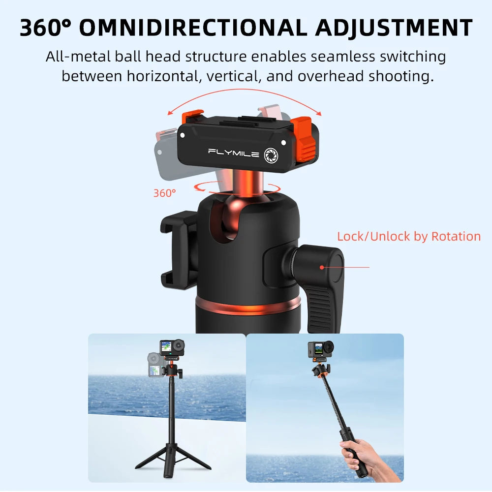 Flymile Action 6 Extendable Tripod Selfie Stick With Quick-release Base for DJI OSMO Action 6 Accessories Vlog Handle