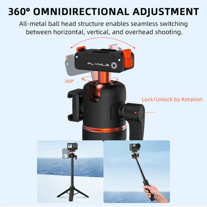 Flymile Action 6 Extendable Tripod Selfie Stick With Quick-release Base for DJI OSMO Action 6 Accessories Vlog Handle