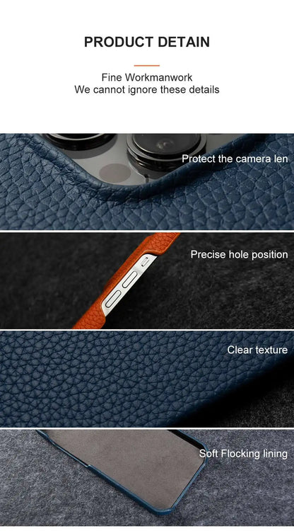 For Iphone 14 Pro Max Case Luxury Genuine Leather Cover Business Phone Cases Back Cover for Iphone 13 18Pro 15 12 XR XSMax Coque